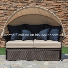 brown wicker ratan 360 Degree rotating day bed Furniture with canopy outside daybed