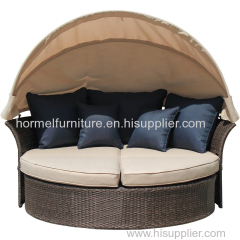 brown wicker ratan 360 Degree rotating day bed Furniture with canopy outside daybed