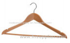 Natural wooden clothes hanger with wooden round bar