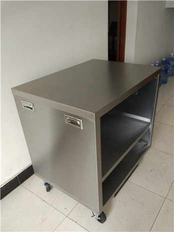 Customer-designed Stainless Steel Cart with hidden handles for the kitchen using