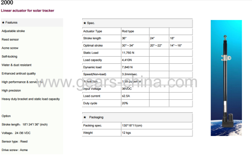 china manufacturer 1200 linear actuators for solar tracker