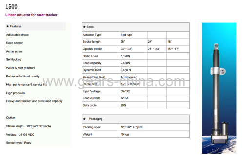 1500 linear actuators for solar tracker china supplier