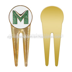 Brass golf divot tool + soft enamel ball marker with rhinestones