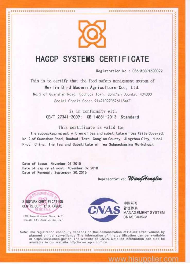 HACCP System Certificate