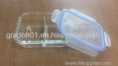 Glass food container with two compartments