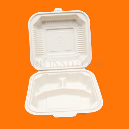 3 Compartments Disposable Biodegradable Single Use Cornstarch Fast Food Take Out Container