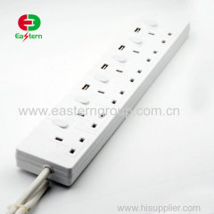 Wholesale price uk standard 4 way socket outlet surge protector with 2 usb charge power strip