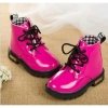 Shiny PU patent leather kids ankle lace boots