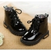 Shiny PU patent leather kids ankle lace boots