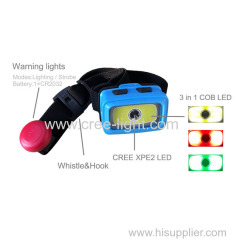 multifucntion 3w cob led camping headlamp with warining light