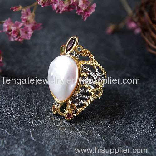 Fashion pearl jewelry silver ring TG-BAR-R-1708