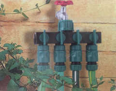 Plastic 4-way garden hose tap connector