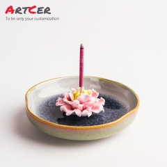 ODM & OEM Handicraft Customized Ceramic Black Ice Break Pattern Portable Incense Burner Holder