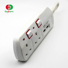 BS UK Power Strip 2 outlet with individual switch and 2 USB port