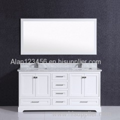 Modern double sink bathroom vanity cabinet with marble countertop