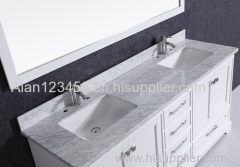 Modern double sink bathroom vanity cabinet with marble countertop