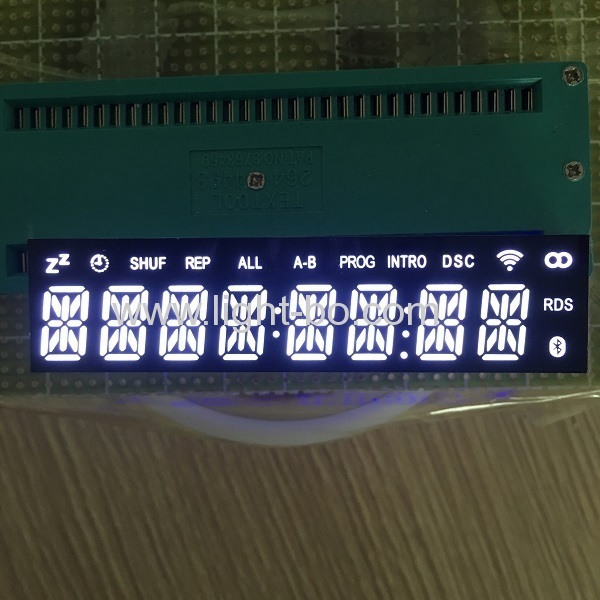 Ultra white custom design 8 digit 14 segment led display common cathode for Blue Speaker