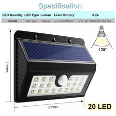 Solar wall light 3 Light mode 20 LED Motion Sensor Security Lights Home Security Solar Lights 3-in-1 Wireless Weatherp