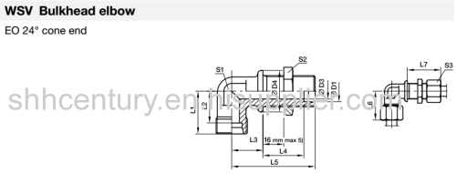 6C9 6D9 WSV Hydraulic fittings Metric MALE 90 degree elbow bulkhead adapter