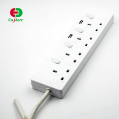 UK Standard SASO 4 Way Power Strip With Individual Switches and USB charger