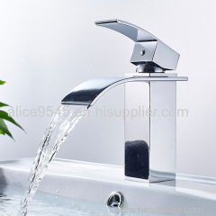 LED Brass hot and cold Basin Faucet Glass Waterfall Bathroom Led Basin Faucet