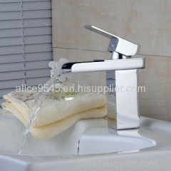 LED Brass hot and cold Basin Faucet Glass Waterfall Bathroom Led Basin Faucet