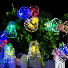 Solar Powered Bells String Lights 20 LEDs Waterproof Globe Fairy Lights for Xmas Ornaments Party Decor