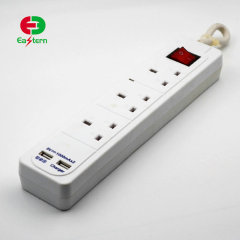 Good Quality 3 Way Blue Universal Power Strip Socket With 2 USB Charger Ports