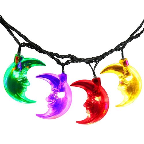 20 LED Moon Shaped String Lights Two Lighting Mode and Solar Energy for House Party Festival Decor(Multicolor)