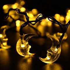 20 LED Moon Shaped String Lights Two Lighting Mode and Solar Energy for House Party Festival Decor(Warm white)