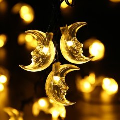 20 LED Moon Shaped String Lights Two Lighting Mode and Solar Energy for House Party Festival Decor(Warm white)