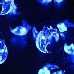 20 LED Moon Shaped String Lights Two Lighting Mode and Solar Energy for House Party Festival Decor(BLUE)