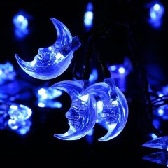 20 LED Moon Shaped String Lights Two Lighting Mode and Solar Energy for House Party Festival Decor(BLUE)