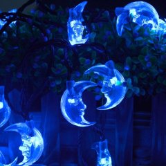 20 LED Moon Shaped String Lights Two Lighting Mode and Solar Energy for House Party Festival Decor(BLUE)