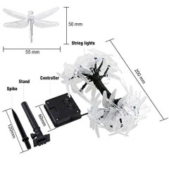 20 LED Dragonfly Shaped String Lights Two Lighting Mode and Solar Energy for House Party Festival Decor(multicolour)