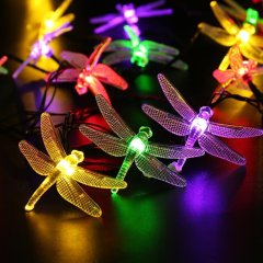 20 LED Dragonfly Shaped String Lights Two Lighting Mode and Solar Energy for House Party Festival Decor(multicolour)