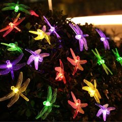 20 LED Dragonfly Shaped String Lights Two Lighting Mode and Solar Energy for House Party Festival Decor(multicolour)