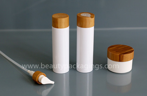 Handmade Natural Bamboo Cap Hand Cream Jar Plastic Pump Lotion Bottle