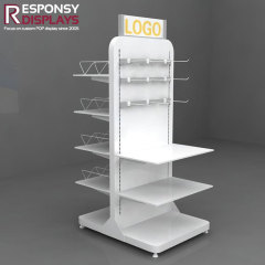 Adjustable Shelves Two Side Metal Floor Clothes Display Rack Display Stand