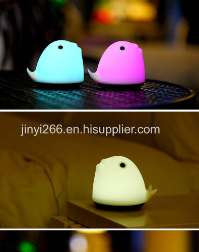 Baby Nursery Lamp Rechargeable Whale Silicone LED Soft Safe Night Lighting Sensitive Tap Control 7 Colors for Kids as Gi
