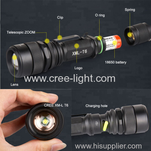 Telescopic Zoom T6 Tactical LED Flashlight