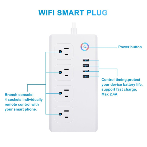 4 AC Outlets 4 USB Ports Remote Control WiFi Smart Plug