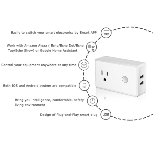 Mini Wireless Outlet Built in 2 USB Ports with Timing Function