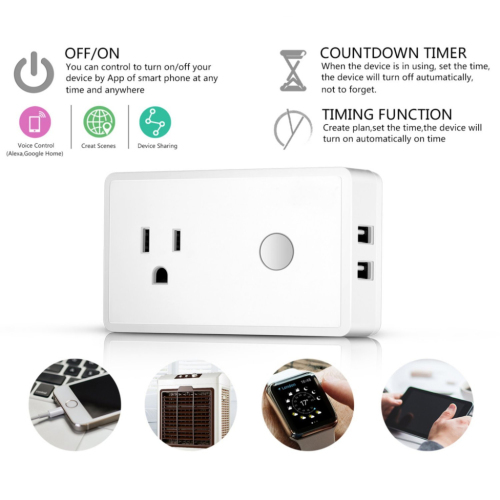 Mini Wireless Outlet Built in 2 USB Ports with Timing Function