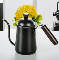 Stainless Steel Long Mouth Coffee Pot with Wooden handle