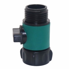 Plastic garden water hose tap connector with valve