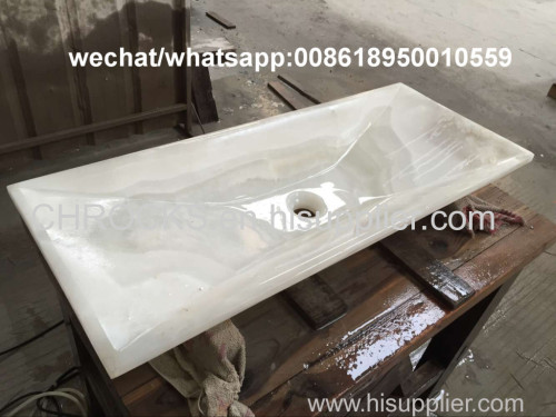 White onyx bathroom rectangle vessel sinks stone wash basin