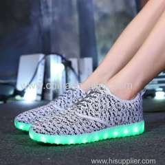 Charcoal fly knitting shoes with LED lights manufactor