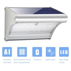 Solar Lights Outdoor Motion Sensor 24LED Solar Powered Security Lights Aluminum Alloy for Yard Patio Garage