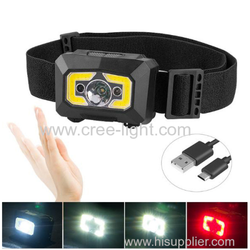 2018 mini ultra super bright 3W COB + 3W LED rechargeable led headlamp with sensor function